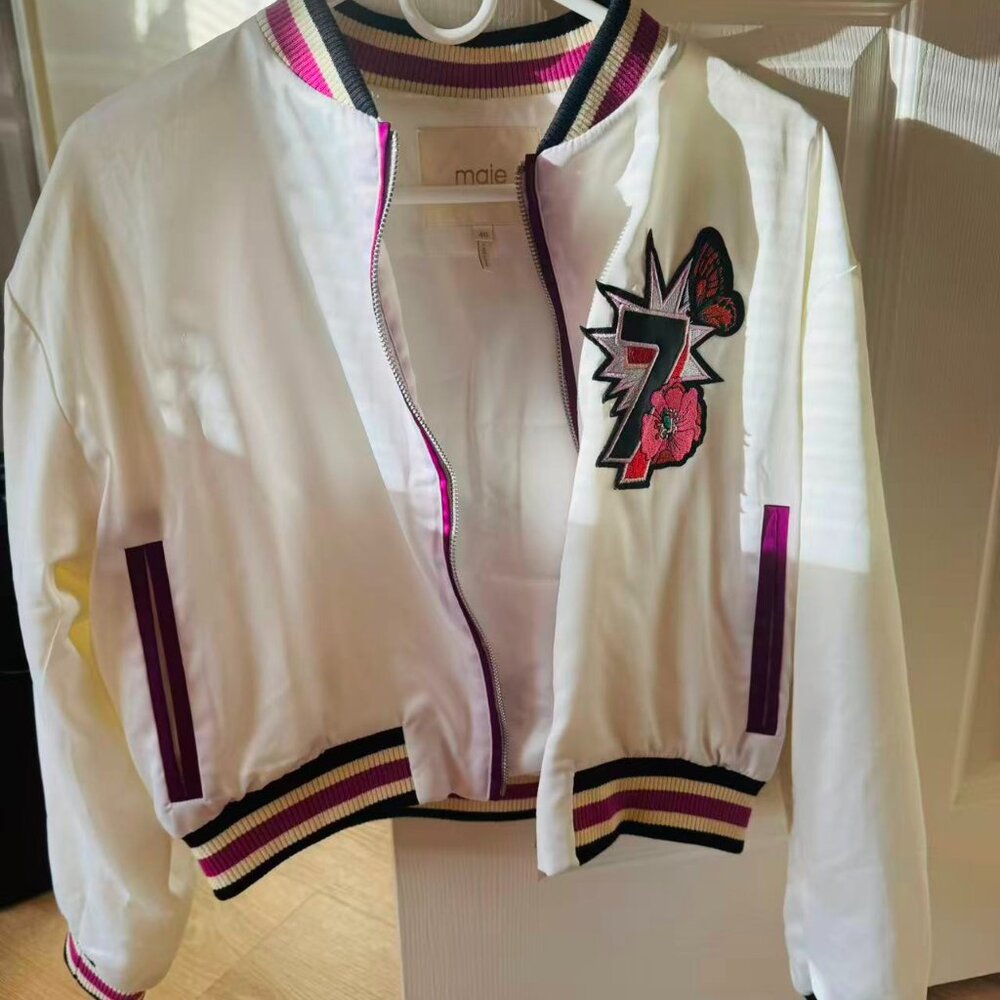 Maje Cropped Jacket with Embroidery both front and back